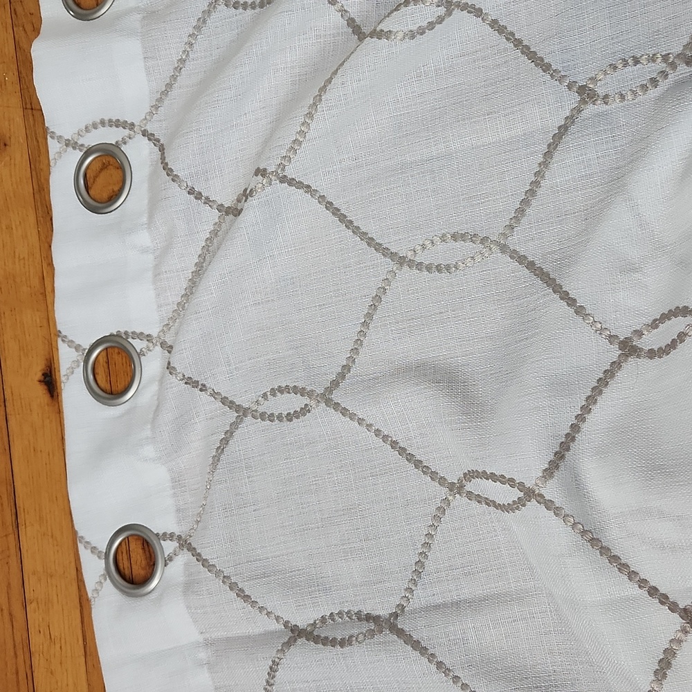 Nicole Miller white greige curtains, 2 panels